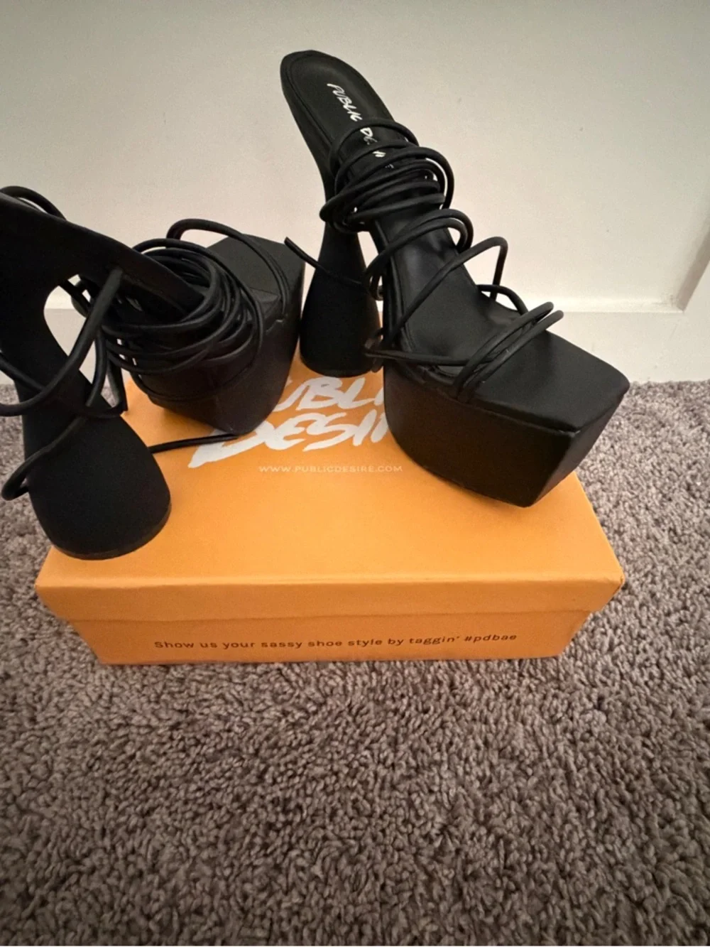 Public Desire Black Multi-Strap Platform Mules